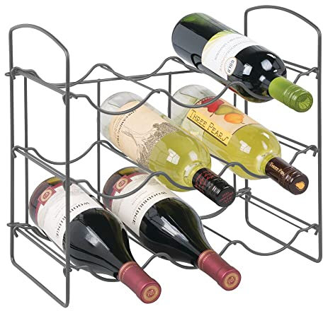 mDesign porte bouteille pour 9 bouteilles de vin, bière, eau – casier à bouteille avec 3 étages pour plan de travail – range bouteille autoportant en métal – 20,1 cm x 36,8 cm x 34,0 cm - gris foncé