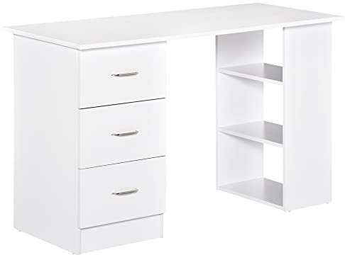 HOMCOM Bureau avec Rangement, Table Informatique 120 x 50 cm, Bureau d'ordinateur avec étagères et tiroirs, pour Petits espaces, Chambre à Coucher, Blanc