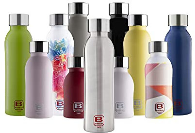 BUGATTI B Bottles Twin Bottiglia Termica Mantiene i liquidi Caldi per 12 H Freddi per 24 e Il Ghiaccio per 36 H Borraccia Fitness in Acciaio Inox 18/10 Ecologica e Riutilizzabile (350 ml, Argento)