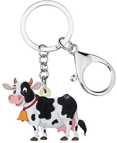 DOWAY Schlüsselanhänger aus Acryl, lustig, niedlich, Cartoon-Motiv mit Kuh, Bauernhof, Rinder-Schlüsselanhänger, Schmuck für Taschen, Geldbörsen, Gürtel, Charms - Schwarz - Medium