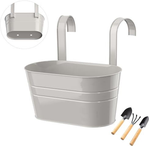 IHONYI Blumentopf Hängend,Metall Blumentöpfe zum Aufhängen mit Abnehmbaren Haken Hängetopf Aussen für Balkon Outdoor Garten Zaun (Grau)