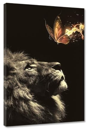 Hustling Sharks® Tierbilder auf Leinwand als XXL Wandbild Observe - Hochformat (100x150cm), Löwe Bild, Leinwand, Bilder Deko Wohnzimmer, Schlafzimmer