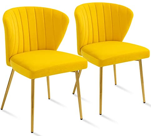 Sepnine® Esszimmerstühle Samt 2er Set, Moderner Küchenstuhl, Polsterstuhl Esszimmer, Ergonomischer Essstuhl mit goldenen Beinen für Wohnzimmer, Schlafzimmer, Küche (Gelb)