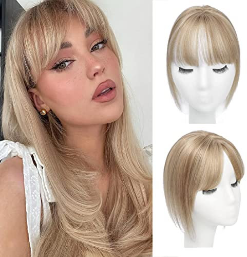 Hair Topper for Women with Bangs Ash Blonde Hair Toppers for Thinning Hair Blonde Hair extensions Human Hair with Fringe Clip in Hair