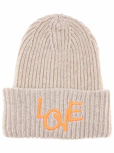 Zwillingsherz Slouch-Beanie-Mütze aus Wolle - Hochwertige Strickmütze mit Love Stickerei für Damen Mädchen Jungen - Hat - One Size - warm und weich für Frühling Herbst und Winter-b ora