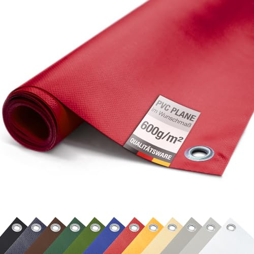 ANKO PLANEN 600 g/m² PVC LKW Abdeckplane mit verzinkten Ösen 50 cm – UV-stabil & reißfest Matte Schutz- & Industrieplane (Rot, 2,5m x 9m)