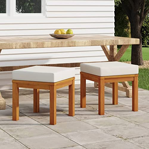 ZHOUMIN Gartenhocker mit Kissen 2 STK Hocker Garten, Hocker Outdoor, Kleiner Hocker, Gartenmöbel, Balkon Hocker, Fußhocker Outdoor, 40x40x42 cm Massivholz Akazie