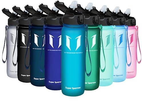 Super Sparrow Trinkflasche mit Strohhalm - Tritan Wasserflasche - 1L - BPA-Frei - Ideale Sportflasche - Auslaufsichere Trinkflaschen für Kinder - Leicht, Nachhaltig