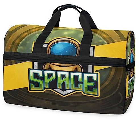 Weltraum Astronaut Grün Sportlich Sporttasche Badetasche mit Schuhfach Reisetaschen Handtasche für Reisen Frauen Mädchen Männer