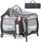 DREAMADE 4 en 1 Lit Parapluie Bébé 102x72x74CM avec Matelas&Moustiquaire Lit de Voyage Tout-Petites 0-3 Ans avec Porte-Couche,Roue Verrouillable,Table à Langer,Boîte à Musique,Charge 15KG (Éléphant)