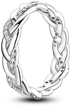 NARMO 925 Sterling Silber Ring für Frauen Twisted Infinity Knot Cubic Zirkonia Einfache Plain Stapelbare Ringe Größe 60mm