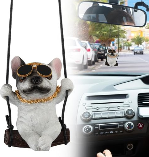 FainFun Lustige Autospiegel Anhänger, Auto Rückspiegel Dekoration, Süße Ornamente Auto, Auto Rückspiegel Anhänger Figur für Autospiegel, Türen, Zuhause oder Büro, Lustige Geschenke (Weiß)