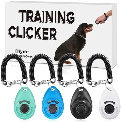 Diyife Dog Clicker, 4 PCS Dog Clickers for Training with Wrist Strap | Training & Behaviour Aids for Dogs, Puppy, Cats, Anti Bark, Portable Lightweight Design (Green&Blue&Black&White)