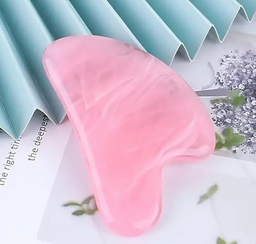 Pierre De Jade Naturelle, Outil De Massage Facial Gua Sha, Planche De Gua Sha Pour Massage,Sculpter Les Lignes Du Visage et Réduire Les Rides, Corps, Soins de la Peau, Outil ASMR, (Rose)