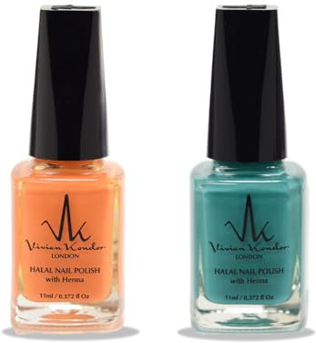 (2Pcs Set) Henna Infused Halal Nail Polish Permeable Nail Polish Vegan Long lasting Nail polish (Aqua, Amber)