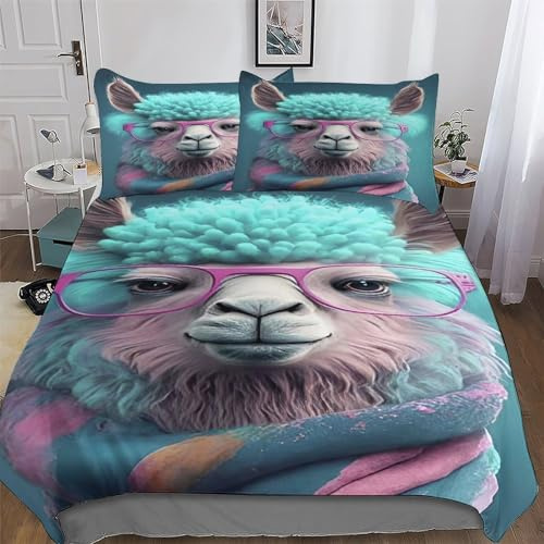 AAPZY Alpaka Muster Bedding 2teilig 3D Bettbezug Mit Kissenbezug, Mikrofaser, Bettbezüge Set Bettwäsche Mit Reißverschluss Für Erwachsene Kinder Single (135x200cm)