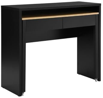 Vente-unique - Bureau Console Extensible avec 2 tiroirs - Noir et Naturel - LOAVIA - avec Rangement