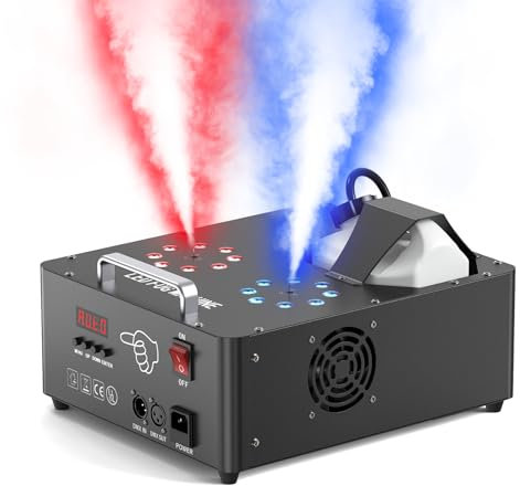 2000W Machine à Fumée Soiree avec 8+8 LED Lumières dmx Contrôlables en Couleur, Machine a Brouillard Machine a Fumee Lourde avec Télécommande pour Halloween Noël Fête Mariage Effets de Scène
