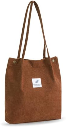 YZROHYI Stoff Tragetasche Cord Groß, Tasche Shopper Umhängetasche Stoff,Stofftasche zum Umhängen,Canvas Shoulder Bag,Beuteltasche Damen Tote Bag,Schultertasche Schule Handtasche Arbeit - Braun