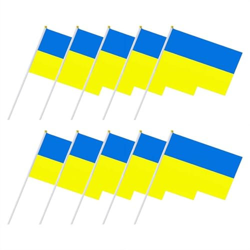 10Pcs Ukraine Stick Flagge 8,2x5,5 zoll Handheld Ukrainische Flagge