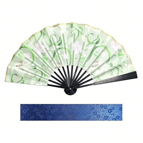 yozhch Folding Hand Fan, Chinese-Style Paper Fan Handheld, Black Border Bamboo Fan, Golden Silk Lining Gift Box Package, Church Wedding Wall Decoration, Party Favor (Orchid)