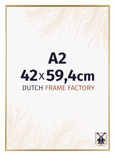 Dutch Frame Factory - Bilderrahmen DIN A2 42x59,4 cm Gold - Kunststoff | Antireflex-Acrylglas aus Kunststoff, Wandmontage, Geeignet für Fotos, Poster und Puzzles, Easy, Made in Holland