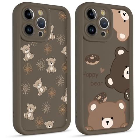 Phoona 2 Stück Handyhülle für iPhone 11 Pro Hülle 5.8, Aesthetic Muster Design Weiche TPU Silikon Schutzhülle Kratzfeste Stoßfest Kameraschutz Bumper Case für Mädchen, Khaki niedlicher Bär
