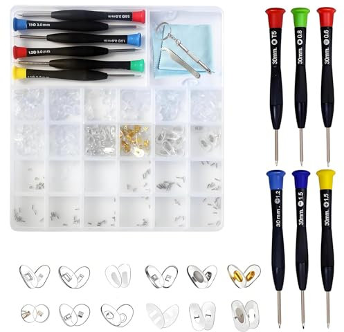 Glasses Repair Kit, Spectacles Repair Kit with Screws Nuts Tweezers Cleaning Cloth Glasses Screws Screwdriver for Sunglasses Watch Clock Spectacle Electronics Phone Camera