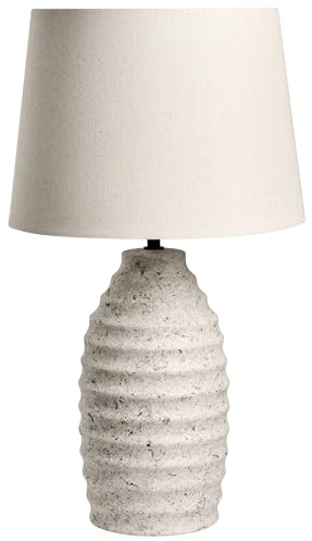 Lampe de Table de Style Scandinave Pied en Céramique Abat-jour en Lin forme Tambour Aspect Pierre Peint en Blanc Cassé Billy