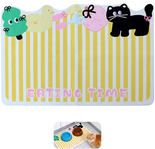 Alimentation Chien Absorbant en Terre de Diatomée 40x60cm, Antidérapant, Gamelle Dessin Animé pour Chat, Bol en Silicone, Imprimé Mignon, Tapis de Gamelle Chat, Tapis en Terre de Diatomée pour Animaux
