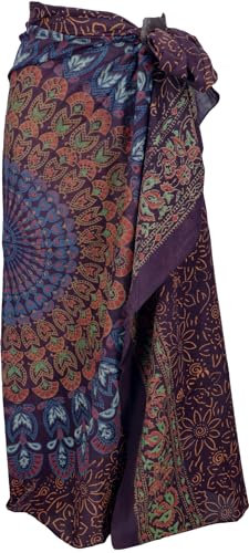 GURU SHOP Leichter Mandala Pareo, Sarong, Handbedrucktes Baumwolltuch, Wandbehang - Modell 12, Herren/Damen, Baumwolle