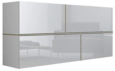 Mirjan24 Kommode Goya, Hängekommode, Anrichte, Mehrzweckschrank, Wohnzimmerschrank, Highboard, Sideboard, Wohnzimmer Schrank (Weiß/Weiß Hochglanz + Eiche Sonoma)