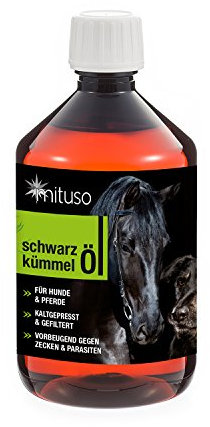 mituso Schwarzkümmelöl für Tiere, 500 ml | Kaltgepresst & 100% rein | Reich an ungesättigten Fettsäuren, Biotin, Vitaminen & Mineralstoffen | Ohne künstliche Zusatzstoffe Ideal für Fellpflege