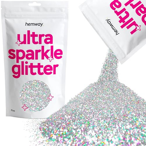 Hemway Ultra Sparkle Glitter - Silver Holographic | Fine Metallic Flakes for Resin & Epoxy Crafts | Supplies for Tumblers, Festival, Hair, Face, Body, Eye & Nail Art Decoration | 100 g