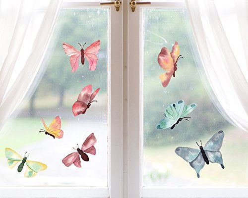 TinyFoxes Fensterbild Frühling - Fensterbild Schmetterlinge im Set aus 16 einzelen Teilen - selbstklebend und wiederverwendbar - handgezeichnet von Kristin Franke