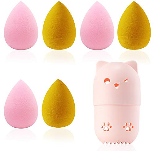 Sonku Lot de 6 éponges de maquillage pour fond de teint, mélange, blush, correcteur, poudre, crème avec 1 récipient éponge