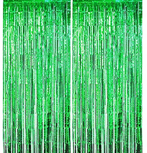 ONUPGO Folien-Fransenvorhänge, 1 m x 3 m, glänzender Metallic-Lametta-Vorhang für Neujahr, Fotokabinen-Hintergrund, Türvorhang, perfekt für Geburtstag, Hochzeit, Party-Dekorationen (Grün, 2)