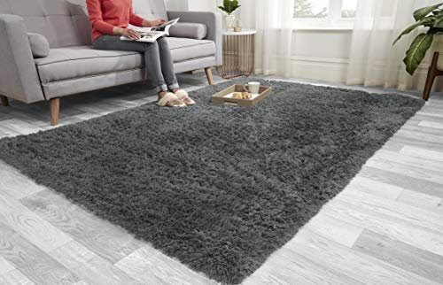 Super Soft FLUFFY Shaggy Rug Anti-Slip Carpet Mat Living Room Large Area Rugs Modern Floor Bedroom Extra Large Size Non Shedding (Grey, 120cm x 170cm (4ft x 5.6ft))