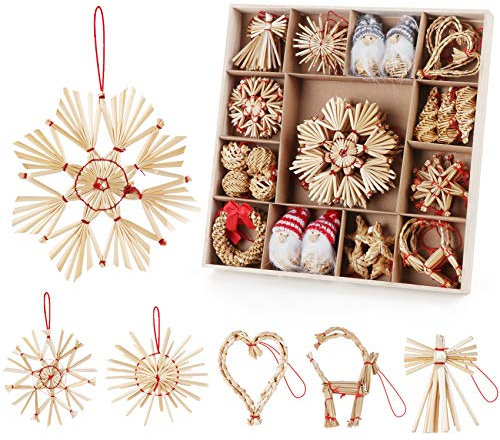 Anstore 14-teiliges Strohsterne Set, Weihnachtsbaumschmuck Deko aus Stroh, Strohsterne Baumschmuck Weihnachtsdekoration