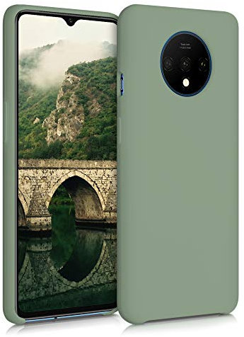 kwmobile Hülle kompatibel mit OnePlus 7T Hülle - Silikon Handy Case - Handyhülle weiche Oberfläche - kabelloses Laden - Graugrün