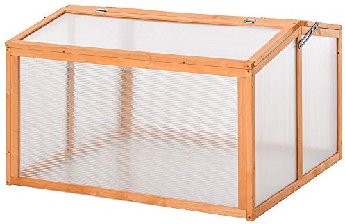 Outsunny Mini Serre de Jardin Serre à tomates dim. 90L x 80l x 58H cm toits ouvrables Panneaux de Polycarbonate Bois Sapin pré-huilé