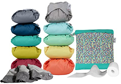 Close Parent – Premium Bambus-Windel-Set in hellen und pastellfarbenen Farben – umfassendes Paket mit Boostern, biologisch abbaubaren Einlagen und Tragetasche – für Neugeborene bis Kleinkinder