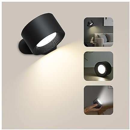 LED Lampada da Parete Interno Bianco/caldo Modalità di luminosità Controllo tattile Applique da Parete Grande Batteria Ricaricabile Faretti da parete Ruota a 360° LED Moderno per Comodino,Soggiorno