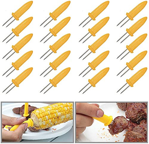 20 piezas Pinchos para Mazorca BBQ Brochetas de Acero Inoxidable para Maíz Soportes de Maíz con Mango de Plástico Brochetas de Frutas para Fiestas de Cumpleaños Jardín