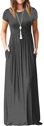 GRECERELLE Womens Maxi Dress Summer Casual Long Dresses for Ladies with Pockets (Dark Grey, L)