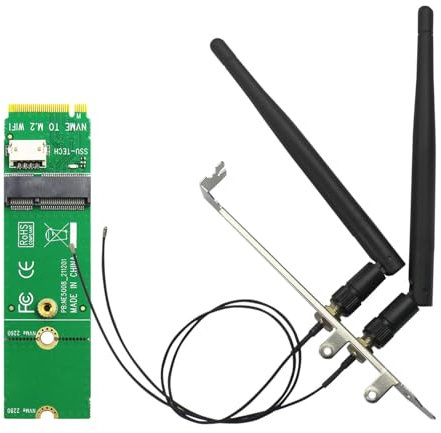 GLOTRENDS WA04 M.2 Key E to Key M Adaptador WiFi para M.2 WiFi 4/5/6/6e/7 Módulo, con 3.5-dBi SMA Antena Kits