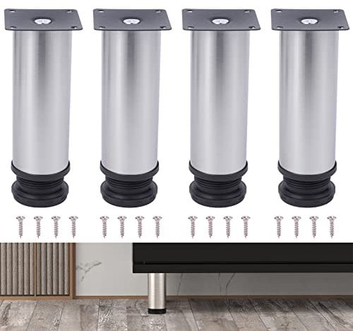 NAKUPENDA Pieds de Meubles 4Pcs Réglables Pieds de Meubles Acier Inoxydable Cabinet Jambe Table Pieds pour Canapé Table Armoires 50mm Diamètre (15cm Hauteur,Argenté)