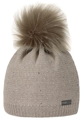 maximo Kids Girl-Mütze, Pompon Strass, Fleecestreifen Made in Europe