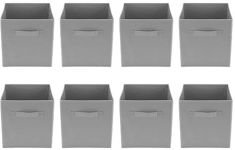 Supernic Cube Storage Boxes 27x27x28cm Foldable Organiser Basket Containers Fabric with Handles Collapsible Storage Box Clothes Basket Containers for Home Office Nursery Organisation (Grey)
