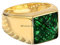 Green Cubic Zircon Genuine 12MM Gemstone Signet Ring for Mens, 18K Gold Over 925 Sterling Silver, Anniversary Gifts for Dad, Groomsmen Birthday Gifts for Husband (green-cubic-zircon (yellow)